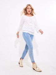 Joe Browns White Shirred Hem Broderie Top - Image 2 of 5