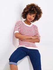 Joe Browns Red Striped Knitted 100% Cotton Top - Image 1 of 5