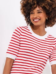 Joe Browns Red Striped Knitted 100% Cotton Top - Image 2 of 5