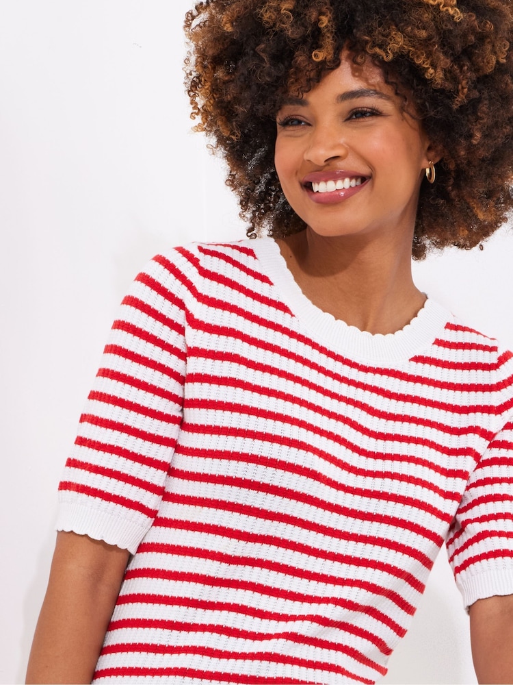 Joe Browns Red Striped Knitted 100% Cotton Top - Image 2 of 5