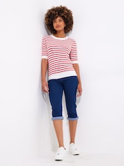 Joe Browns Red Striped Knitted 100% Cotton Top - Image 3 of 5
