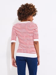 Joe Browns Red Striped Knitted 100% Cotton Top - Image 4 of 5