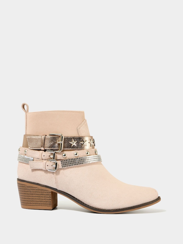 Joe Browns Natural Star Studded Buckle Detail Ankle Boots - Image 1 of 6