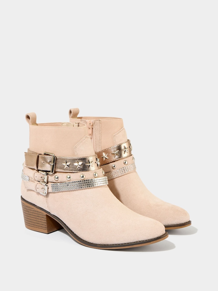 Joe Browns Natural Star Studded Buckle Detail Ankle Boots - Image 2 of 6