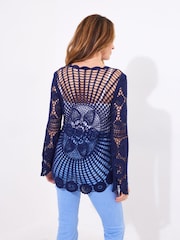 Joe Browns Blue Long Sleeve Crochet 100% Cotton Jumper - Image 2 of 5