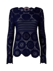 Joe Browns Blue Long Sleeve Crochet 100% Cotton Jumper - Image 5 of 5