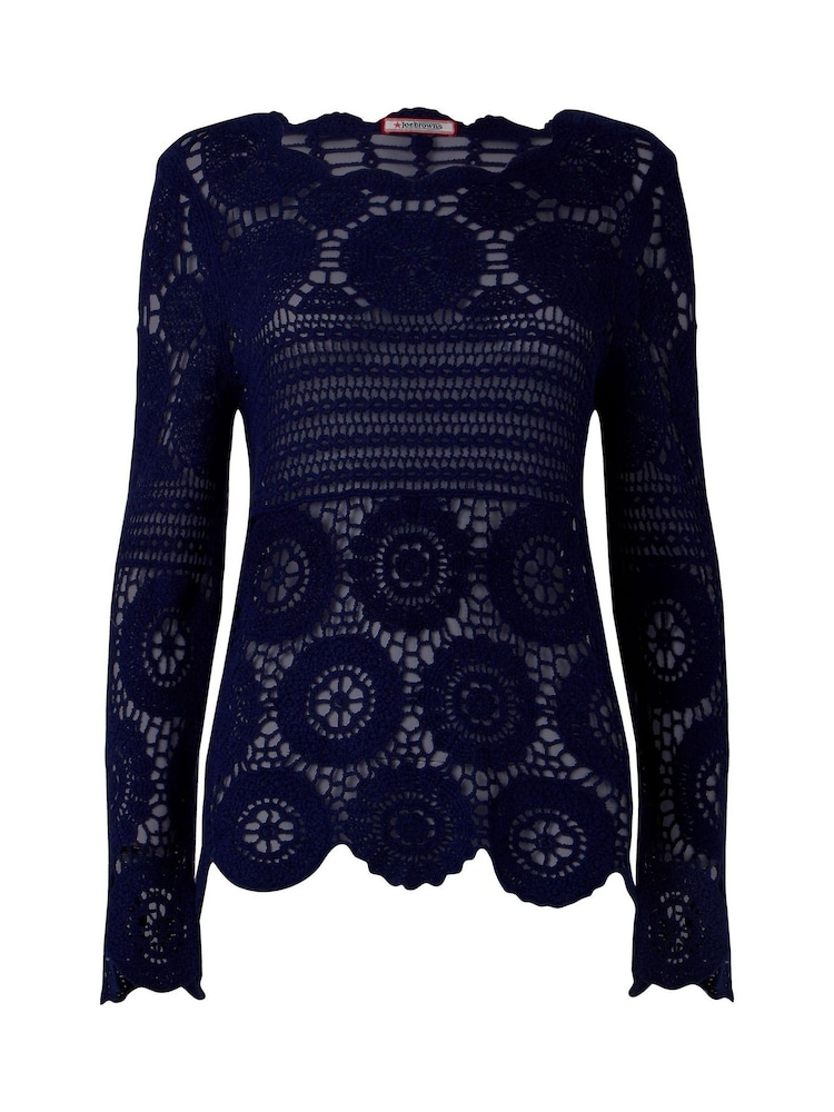 Joe Browns Blue Long Sleeve Crochet 100% Cotton Jumper - Image 5 of 5