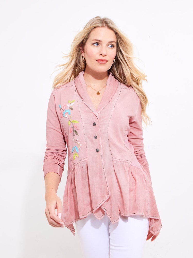 Joe Browns Pink Floral Embroidered Jersey shirt - Image 2 of 7
