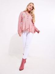 Joe Browns Pink Floral Embroidered Jersey shirt - Image 3 of 7