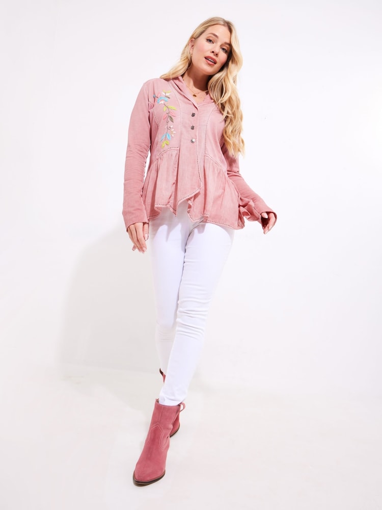 Joe Browns Pink Floral Embroidered Jersey shirt - Image 3 of 7