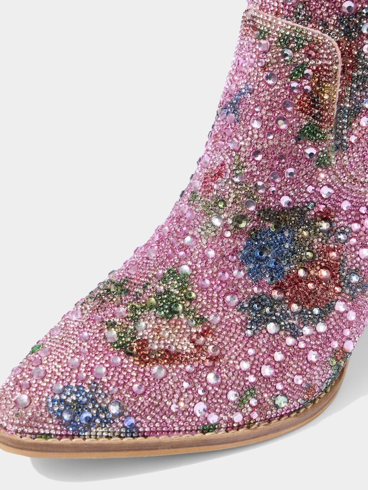 Joe Browns Pink Floral Print Diamanté Western Ankle Boots - Image 6 of 6 Joe Browns Pink Floral Print Diamanté Western Ankle Boots - Image 6 of 6