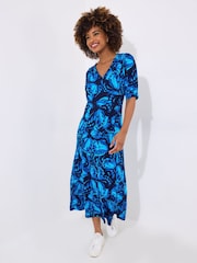 Joe Browns Blue Butterfly Floral Knee Jersey Dress - Image 1 of 5