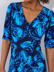 Joe Browns Blue Butterfly Floral Knee Jersey Dress - Image 4 of 5