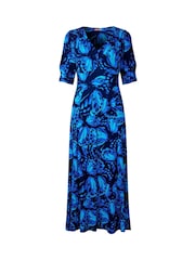 Joe Browns Blue Butterfly Floral Knee Jersey Dress - Image 5 of 5
