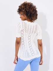 Joe Browns Cream Short Sleeve Patterned 100% Cotton Jumper - Image 4 of 5