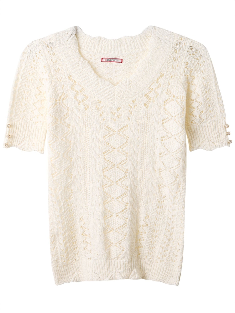 Joe Browns Cream Short Sleeve Patterned 100% Cotton Jumper - Image 5 of 5