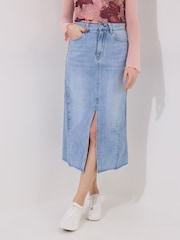 Joe Browns Blue Mid-Wash Frayed Hem Denim Skirt - Image 1 of 5