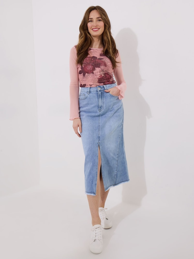 Joe Browns Blue Mid-Wash Frayed Hem Denim Skirt - Image 2 of 5