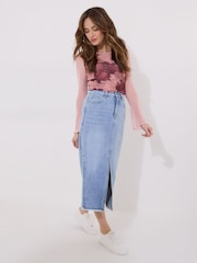 Joe Browns Blue Mid-Wash Frayed Hem Denim Skirt - Image 3 of 5