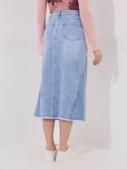 Joe Browns Blue Mid-Wash Frayed Hem Denim Skirt - Image 4 of 5