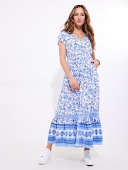 Joe Browns Blue Floral Print Lace Trim Maxi Dress - Image 4 of 7