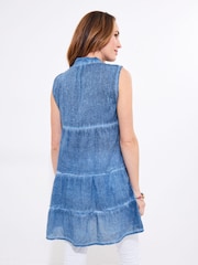 Joe Browns Blue Collared Button Front Tiered 100% Cotton Tunic - Image 6 of 7