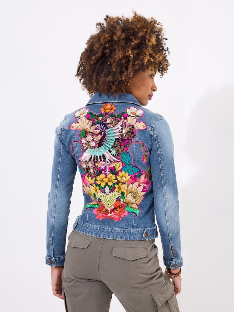 Joe Browns Blue Limited Edition Bird Appliqué Denim Jacket - Image 2 of 6