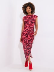 Joe Browns Pink Rouched Floral Mesh Midi Dress - Image 2 of 4