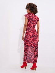 Joe Browns Pink Rouched Floral Mesh Midi Dress - Image 3 of 4