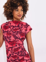 Joe Browns Pink Rouched Floral Mesh Midi Dress - Image 4 of 4