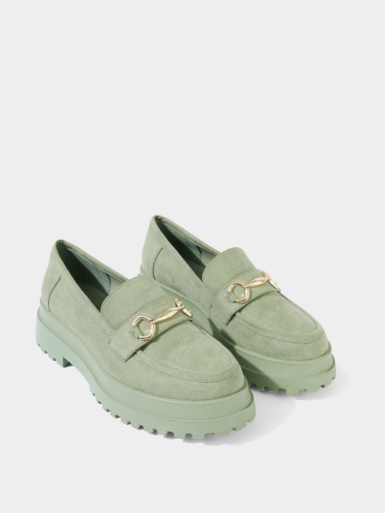 Joe Browns Green Chunky Cleated Sole Microsuede Loafers - Image 4 of 6