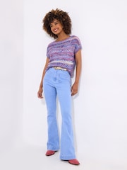Joe Browns Blue Striped Open Knit 100% Cotton Jumper - Image 2 of 5