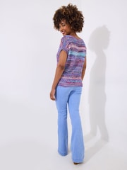 Joe Browns Blue Striped Open Knit 100% Cotton Jumper - Image 4 of 5