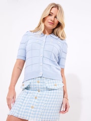 Joe Browns Blue Daisy Collar Cropped 100% Cotton Cardigan - Image 3 of 7