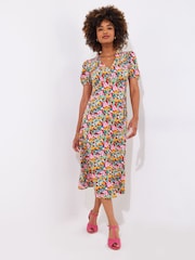 Joe Browns Yellow Frilly Floral Shirred Midi Dress - Image 2 of 7