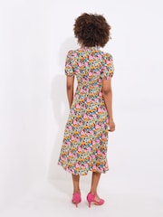 Joe Browns Yellow Frilly Floral Shirred Midi Dress - Image 4 of 7