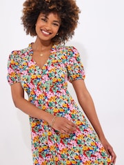 Joe Browns Yellow Frilly Floral Shirred Midi Dress - Image 5 of 7
