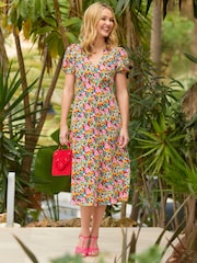 Joe Browns Yellow Frilly Floral Shirred Midi Dress - Image 6 of 7