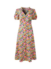 Joe Browns Yellow Frilly Floral Shirred Midi Dress - Image 7 of 7