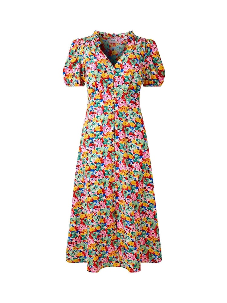 Joe Browns Yellow Frilly Floral Shirred Midi Dress - Image 7 of 7