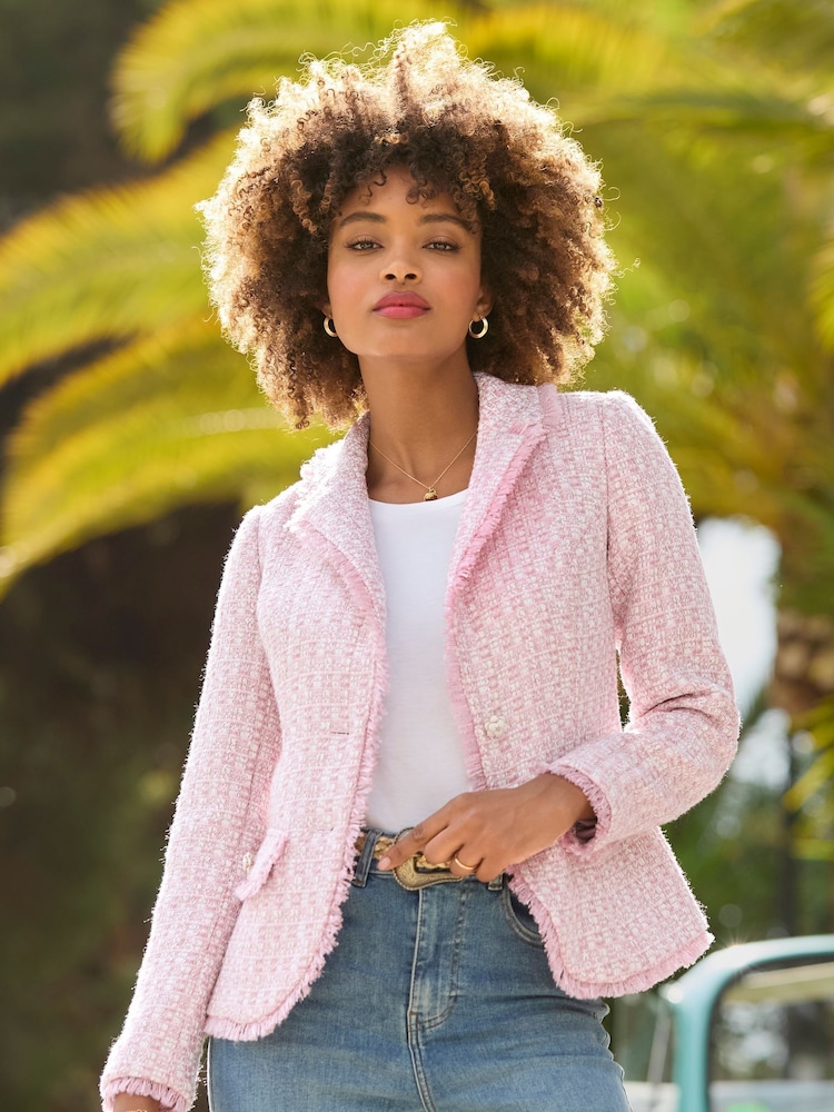 Joe Browns Pink Frayed Edge Flower Print Button Jacket - Image 1 of 7