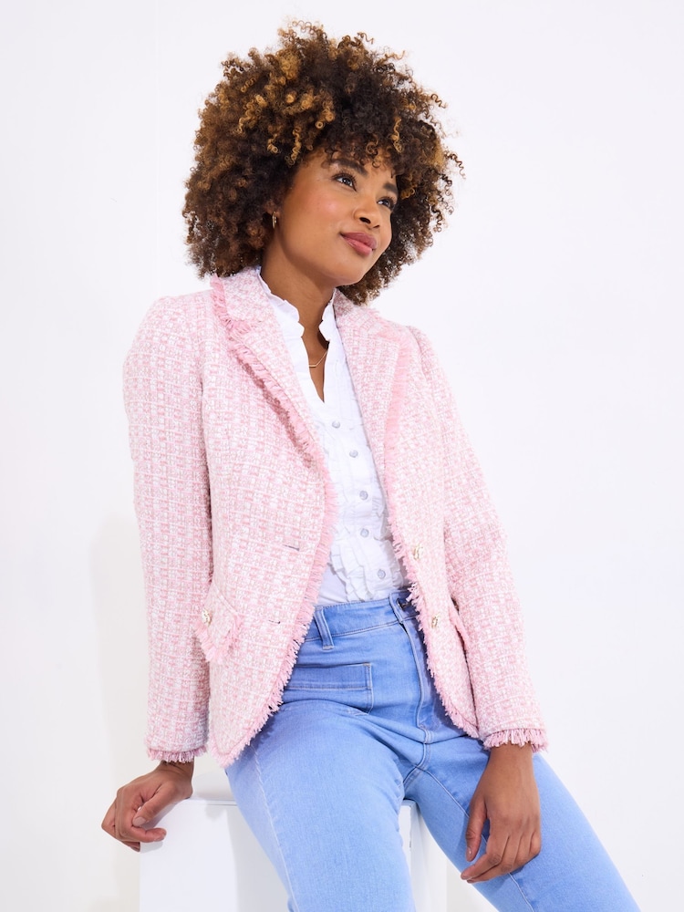Joe Browns Pink Frayed Edge Flower Print Button Jacket - Image 2 of 7