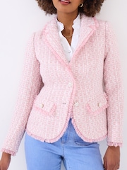 Joe Browns Pink Frayed Edge Flower Print Button Jacket - Image 5 of 7