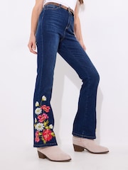Joe Browns Blue Floral Print Embroidered Bootcut Jeans - Image 2 of 5