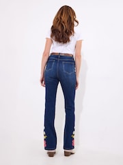 Joe Browns Blue Floral Print Embroidered Bootcut Jeans - Image 3 of 5