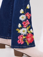 Joe Browns Blue Floral Print Embroidered Bootcut Jeans - Image 4 of 5