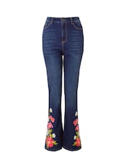 Joe Browns Blue Floral Print Embroidered Bootcut Jeans - Image 5 of 5