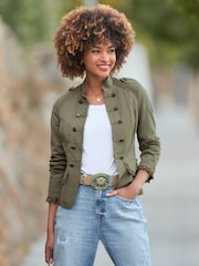 Joe Browns Green Military Lace Trim 100% Cotton Jacket - Image 1 of 7