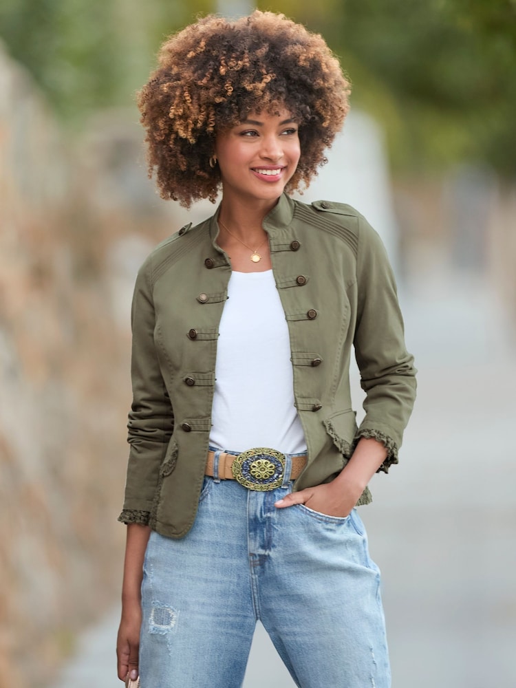Joe Browns Green Military Lace Trim 100% Cotton Jacket - Image 1 of 7