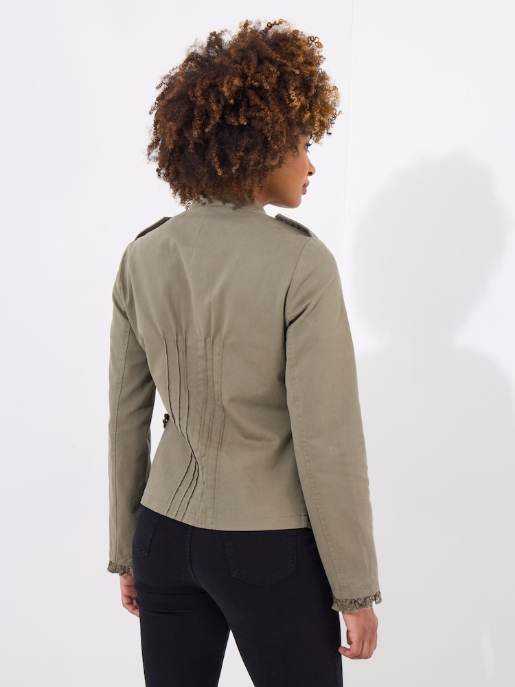 Joe Browns Green Military Lace Trim 100% Cotton Jacket - Image 4 of 7